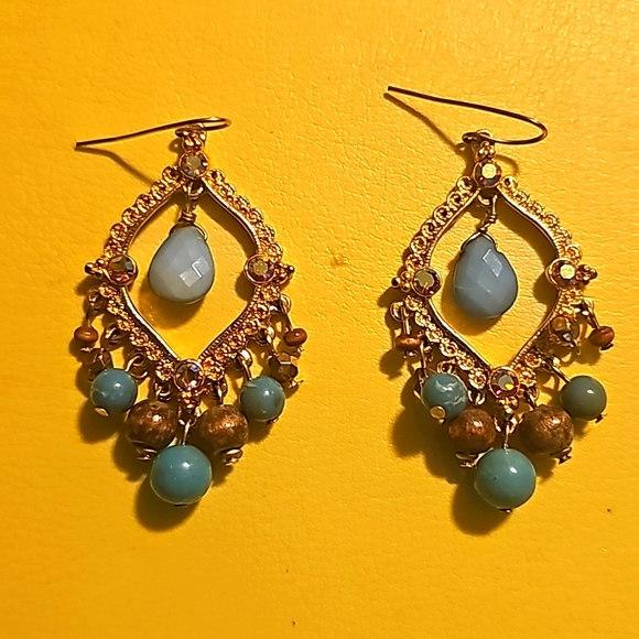 Mixed Gemstone Earrings (Pierce), Turquoise, Jade, Purple - Picture 5 of 5